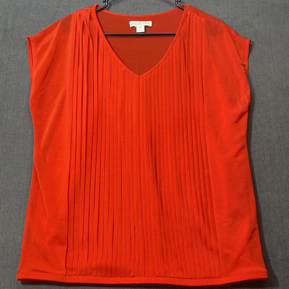 Coldwater Creek Womens Red Pleated V-Neck Top Blouse Size Large (14)